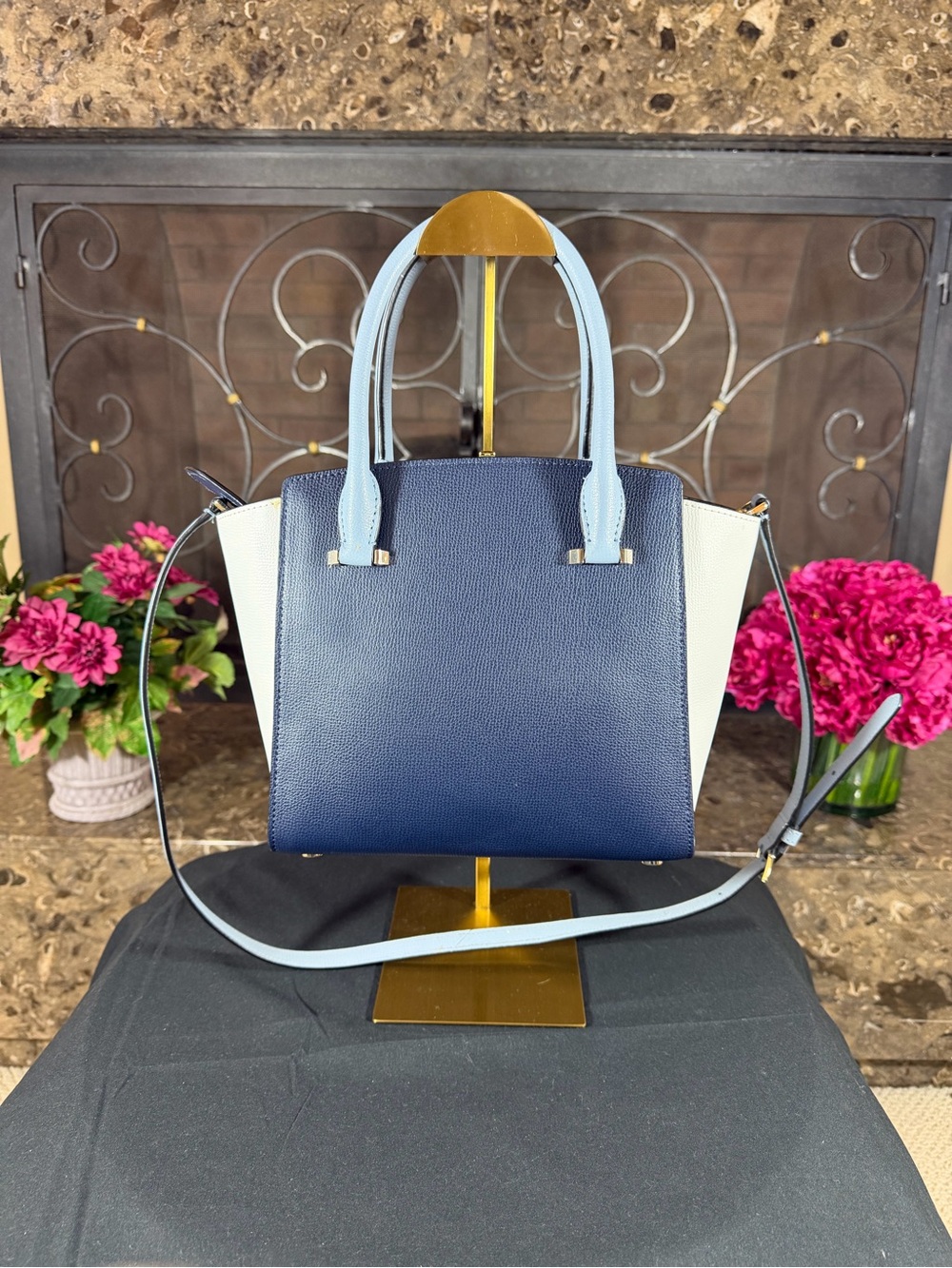 kate spade Navy and Light Blue Colorblock Leather Satchel with White Panels - Picture 4 of 6